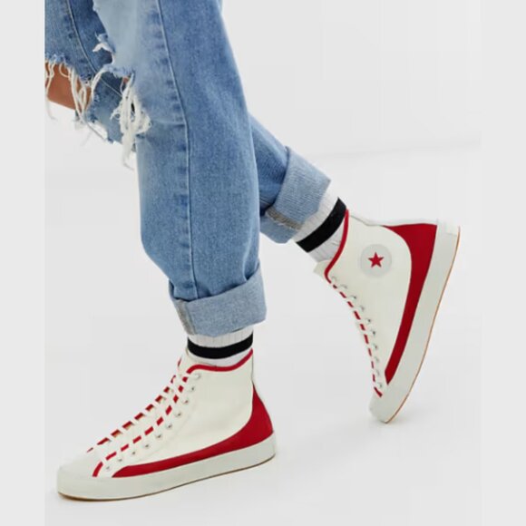 Converse Chuck Taylor Sasha Vintage Sneakers in Red and White Women's 8 - Picture 1 of 13